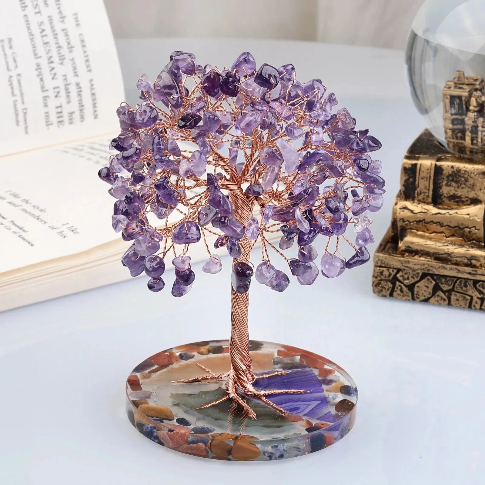 Mini Crystal Money Tree with Agate Base: Feng Shui Home Decor