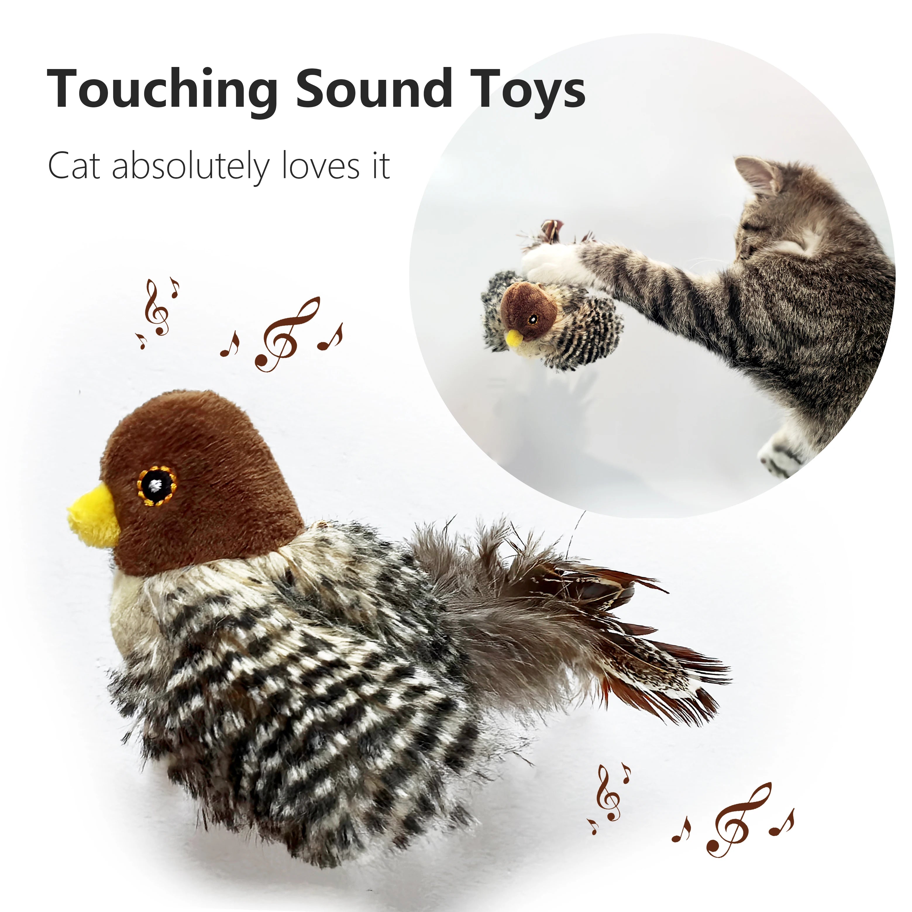 Electric Squeaky Bird Toy for Cats - Plush Interactive Teasing Toy with Feather