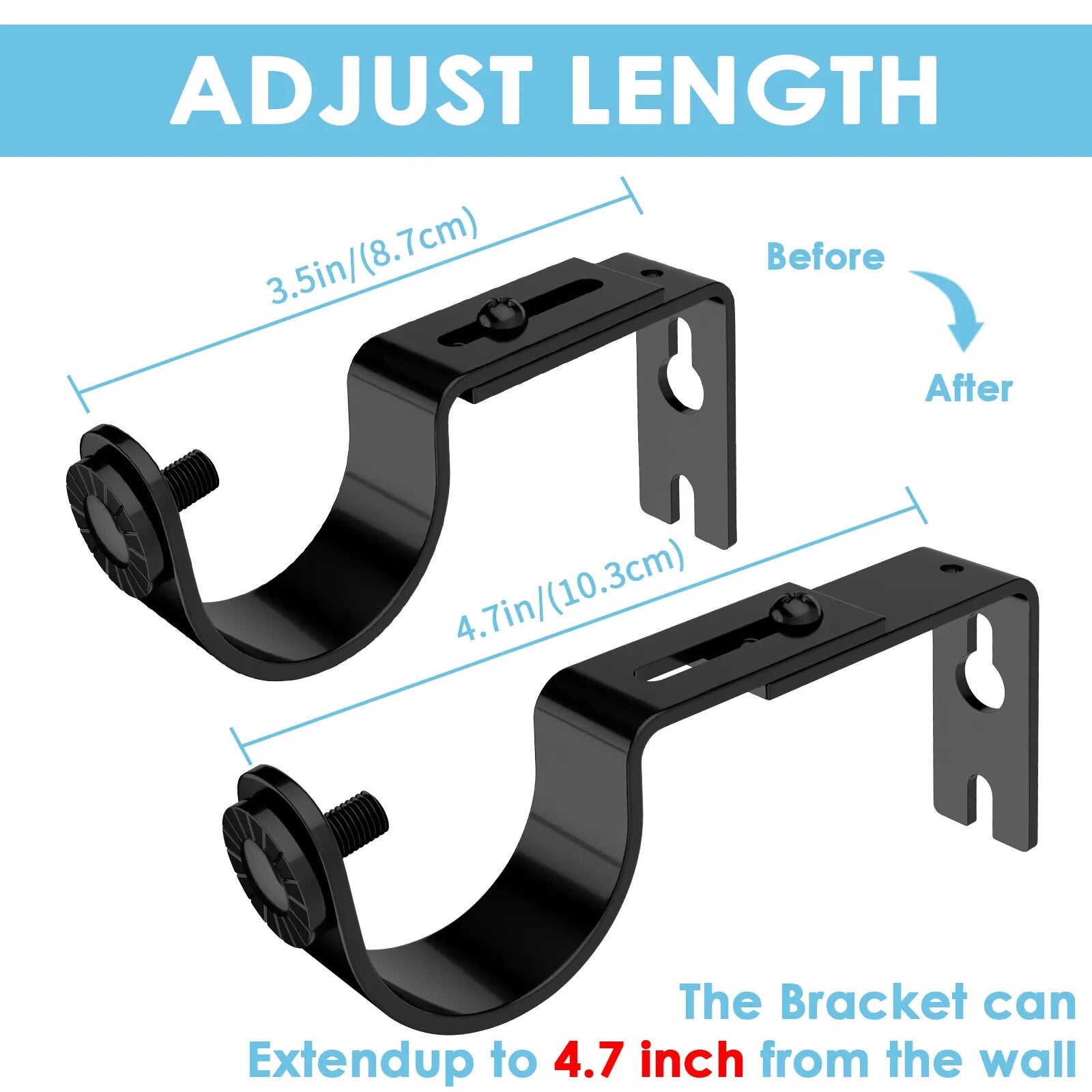 2 PCs No-Drill Curtain Rod Brackets