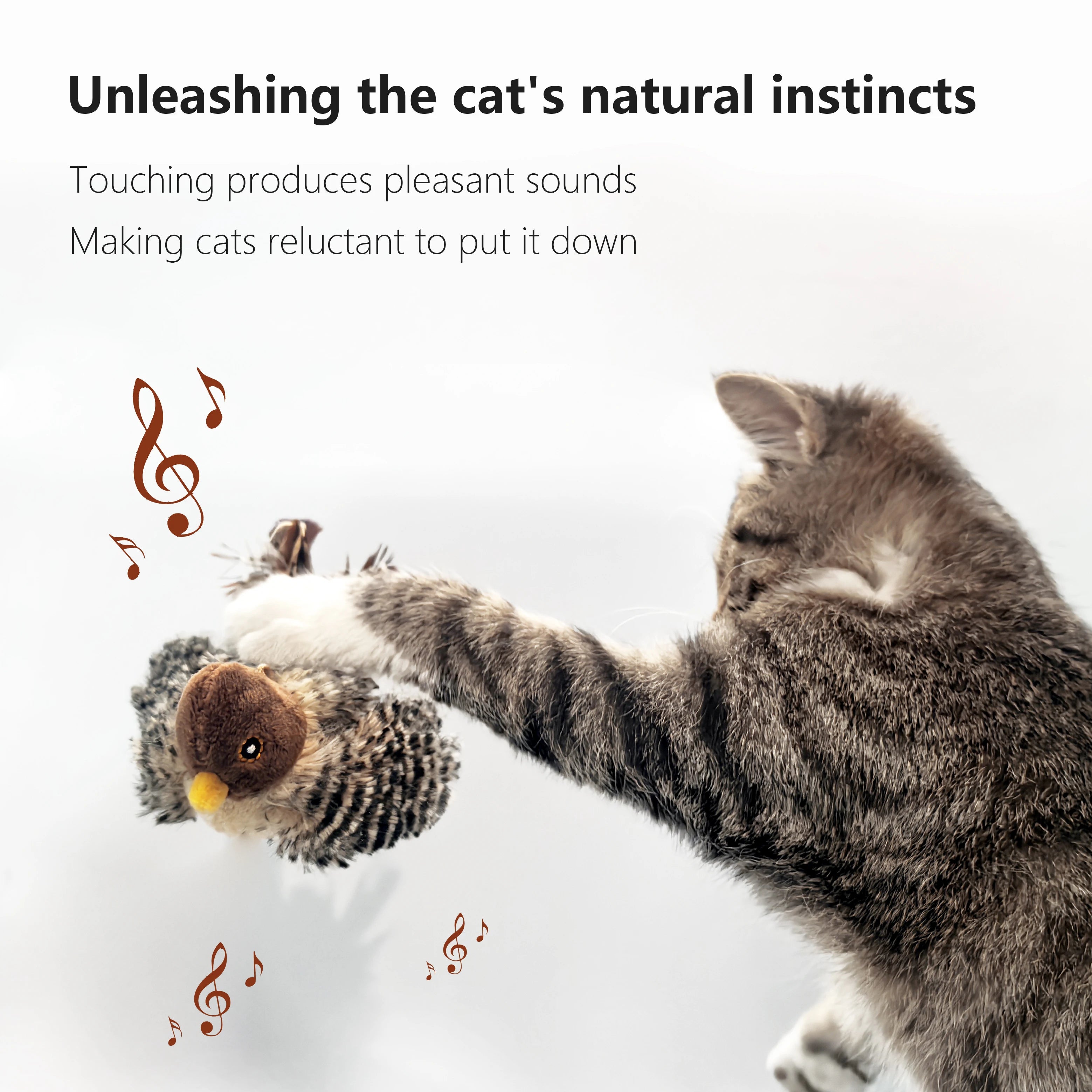 Electric Squeaky Bird Toy for Cats - Plush Interactive Teasing Toy with Feather