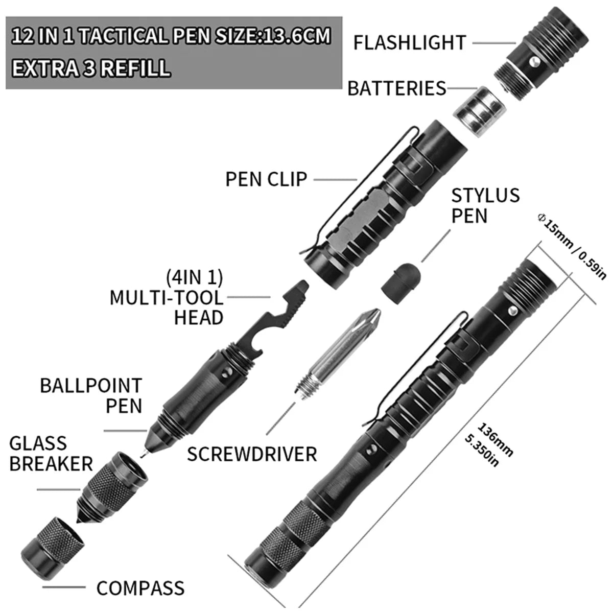 12 in 1 Multi-Tool Tactical Pen - Ultimate EDC Survival Gear