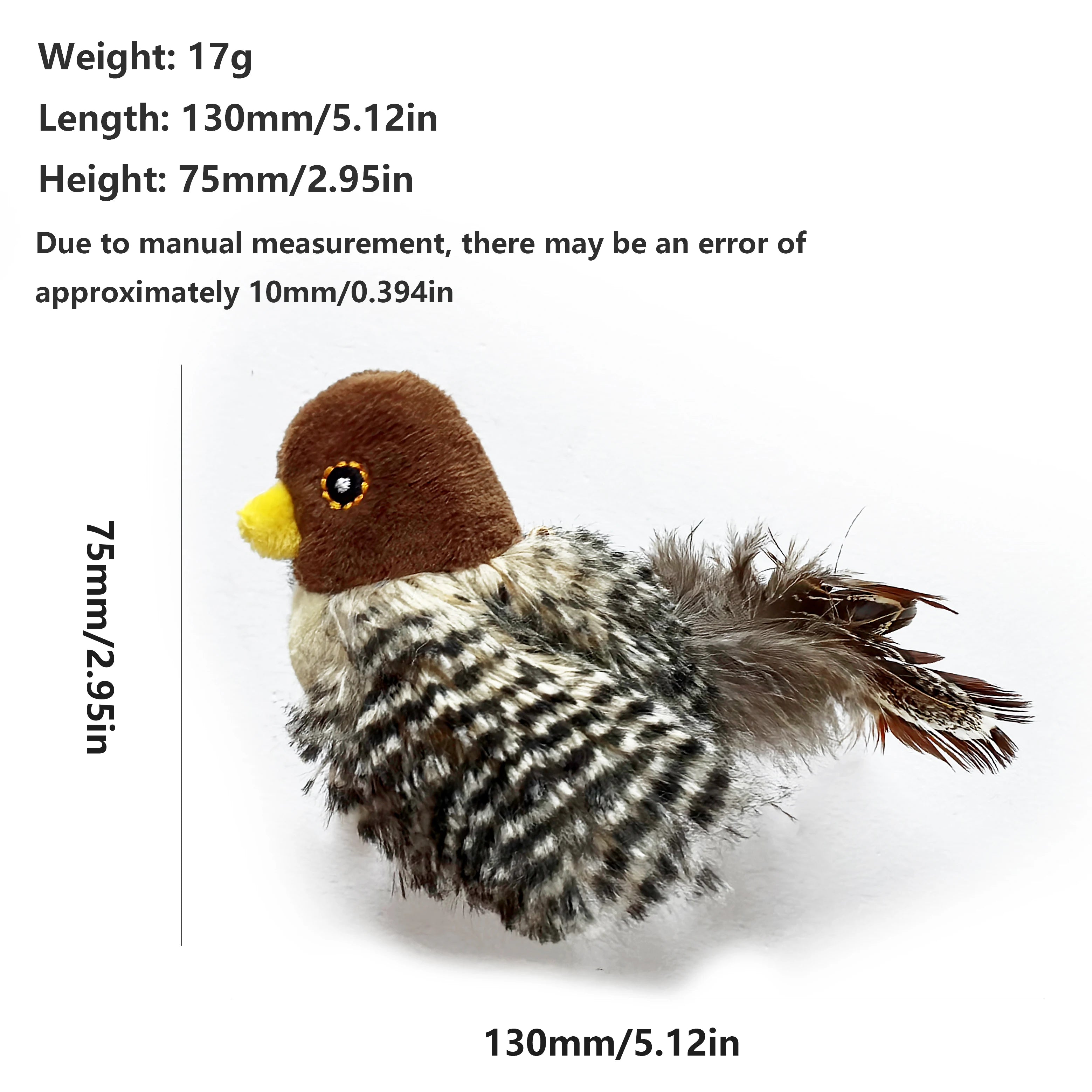 Electric Squeaky Bird Toy for Cats - Plush Interactive Teasing Toy with Feather