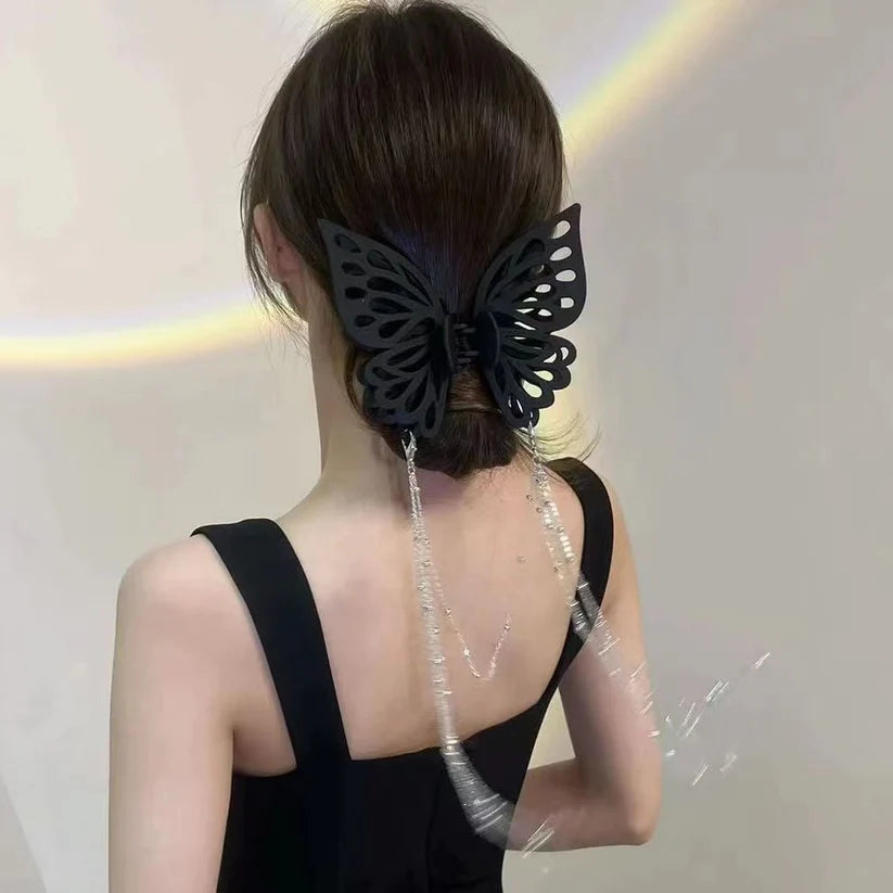 Tassel butterfly hair clip