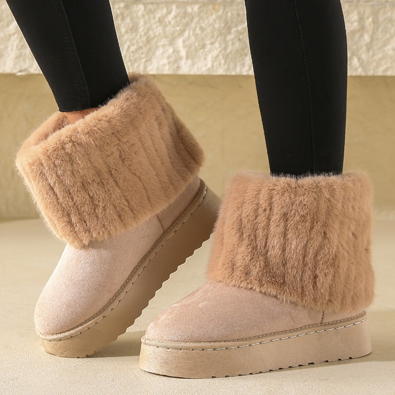 Plush-Lined Waterproof Winter Boots for Women